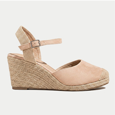 Wide EE Fit Mock Suede Covered Toe Wedge Espadrille Shoe - LJ973